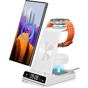 Wireless Charger for Samsung Devices, Charging Station for S25 Ultra/S25+/S25/S24 Ultra/Z Fold/Z Flip/S23/S22/S21, Galaxy Watch7/Ultra/6/6 Classic/5 Pro/5/4, Buds2 Pro (White)