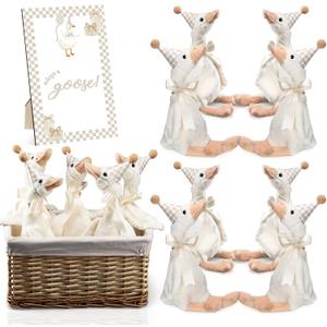 Blueweenly 8 Sets One Silly Goose Birthday Decoration 15.7 Inch Soft Silly Goose Stuffed Animal Hat with Wood Table Decor for 1st Birthday Party Decoration