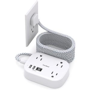 One Beat Cruise Ship Essentials,Travel Power Strip with USB C,Flat Plug Extension Cord with 3 Outlets 4 USB Ports(2 USB C),15 ft Desk Wall Outlet Extender,Non Surge Protector for Cruise,Dorm Room,ETL (White)