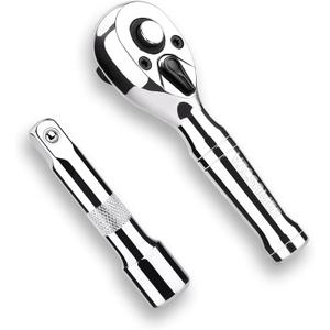 Stubby Ratchet Set- 3/8" Drive Ratchet Handle with a Extension Bars, Gift for Men 72-T Reversible Quick Release Head Premium Mini Ratchet Wrench for Narrow Spaces
