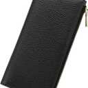 GOIACII Slim Wallet for Women Rfid Blocking Credit Card Holder with Zip Pocket Bifold Vegan Pebble Leather Black