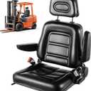 Universal Forklift Seat Adjustable Tractor Seat, Lawn Mower Seat with 0-90 Adjustable Armrest Headrest Safety Belt, Comfortable Leather Skid Steer Seat for Excavator Backhoe Dozer Loader