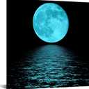Conipit Moon Wall Art Teal Blue Framed Canvas 20''x20'' Full Moon Picture Blue Night Seascape Artwork Office Home Decoration Framed