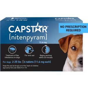 Capstar (Nitenpyram) Fast-Acting Oral Flea Treatment for Dogs 2-25 Lbs, Vet-Recommended Medication Tablets, Flea Tablets for Dogs Start Killing in 30 Minutes, 6 Doses, BBD: 08/2027