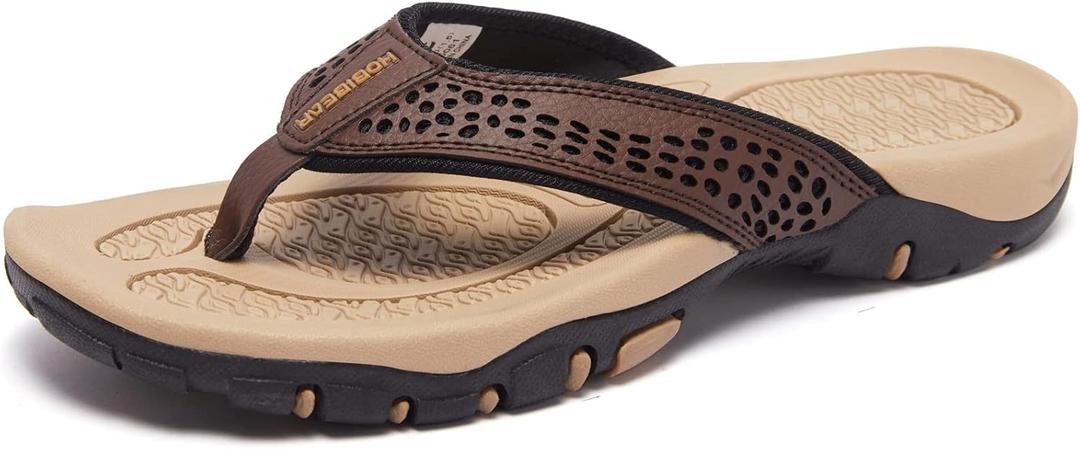 KIIU Mens Thong Sandals Indoor and Outdoor Beach Flip Flop (8.5, Brown/Khaki)