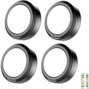 HOLKPOILOT Puck Lights with Remote Control, LED Under Cabinet Lighting, Battery Operated, Closet Dimmable Stick On (4 Pack)