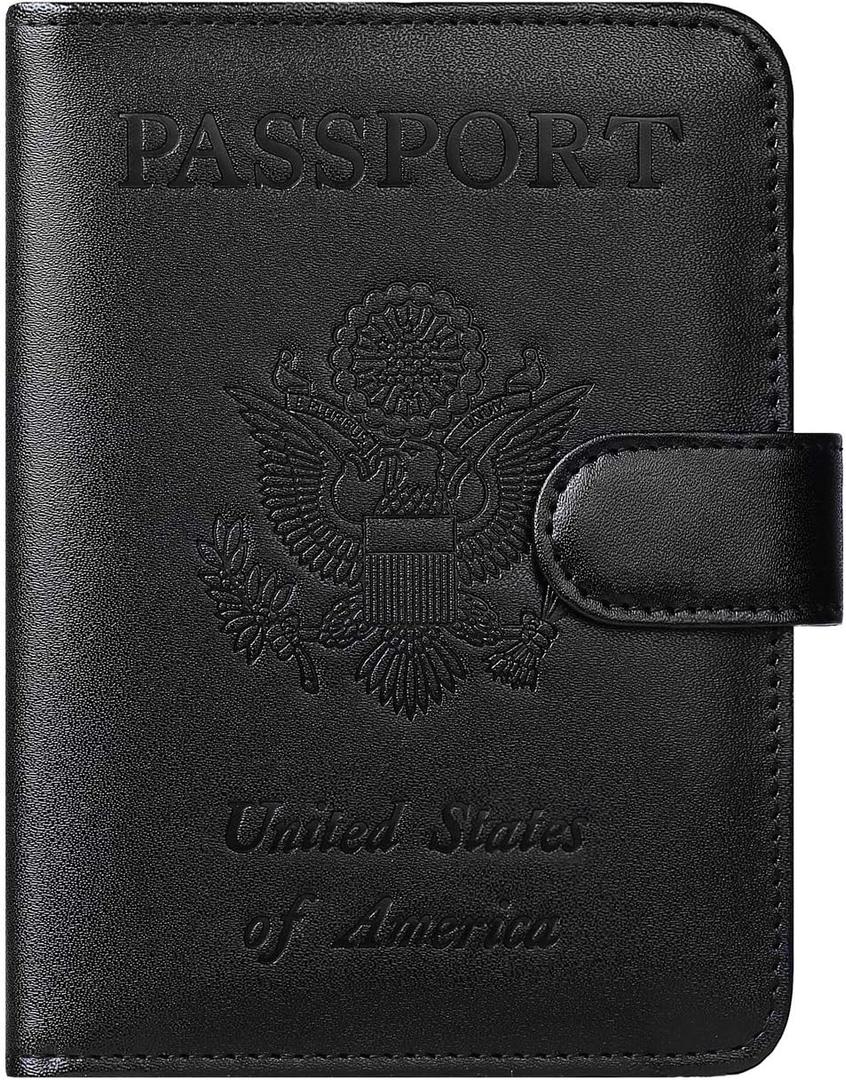 Passport Holder Cover Wallet RFID Blocking Leather Card Case Travel Accessories for Women Men (Black)