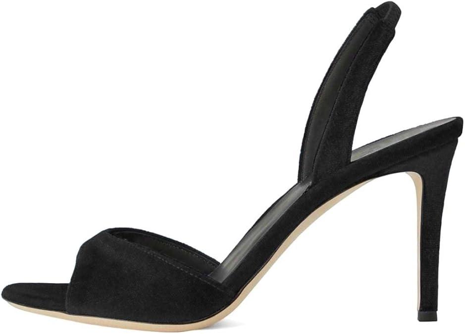 Women Velvet Minimalism Open Toe Slingback Sandals Pull On High Heel Stiletto Pumps Office Lady Dress Shoes  (6), Black