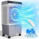 Swamp Cooler Air Conditioner, Evaporative Air Cooler with 5.3 Gallon Water Tank, 4 Ice Box, Remote, 12H Timer, 120Oscillation, Portable Cooling Fan with 3 Speeds for Bedroom Home Office (31 Inch)