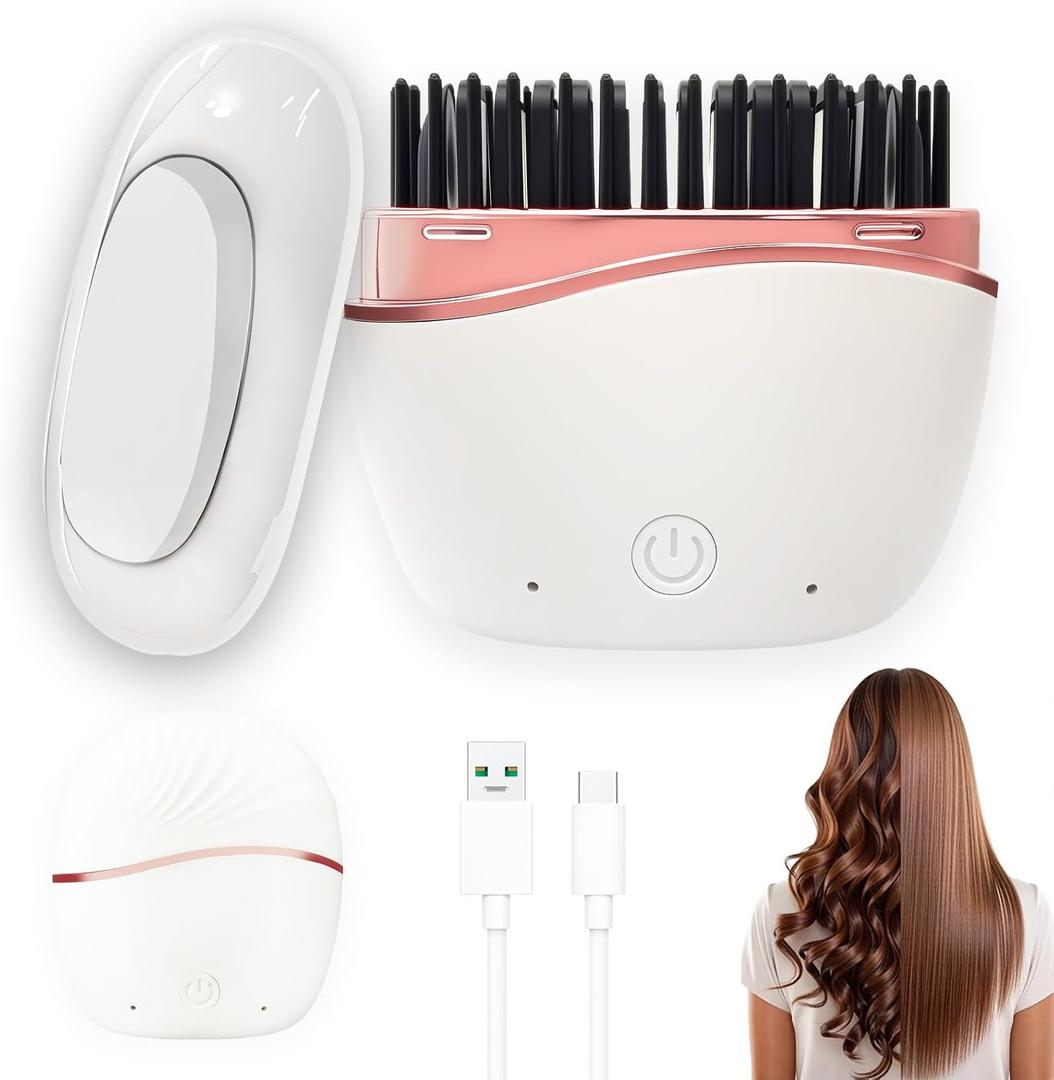 Mini Hair Straightener, Travel Hair Straightener, Rechargeable Wireless Mini Straightener with Two Temperature Settings, Fast Heating, Travel-Friendly Design (White)