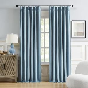 DUALIFE Blue Blackout Curtains 90 Inch Long 2 Panels Set Pinch Pleat Drapes for Living Room Boys Bedroom Thermal Insulated Full Blackout Draperies with Hooks 40" Wx90 L