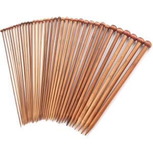 LIHAO 30pcs Bamboo Knitting Needles Set, Wooden Knitting Needles, Knitting Kit Accessories for Beginners Handmade, Single Pointed from 2.0mm-10.0mm (Brown)