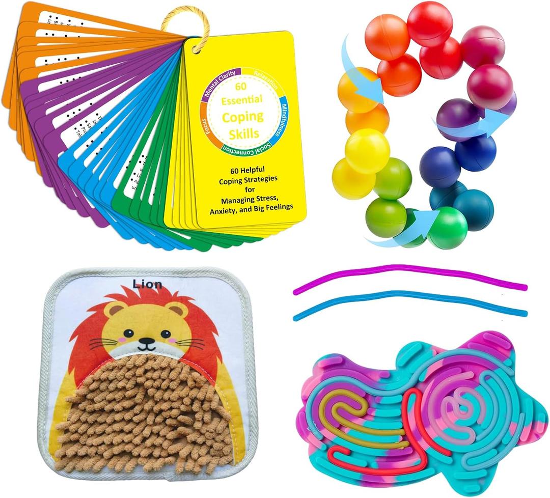 7-Piece Calm Down Corner Supplies for Kids | Anxiety Relief Tools Kit| Interactive Emotional Support Regulation Items, Fidgets for Kids, Versatile Therapy Sensory Toys for Classroom and Home