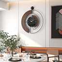 Modern Walnut Marble Dial Wall Clock, Large Wood Metal Frame Silent Non Ticking Wall Clocks for Living Room, Bedroom Decoration, Contemporary Home Wall Decor Gift Idea, 26.4 in