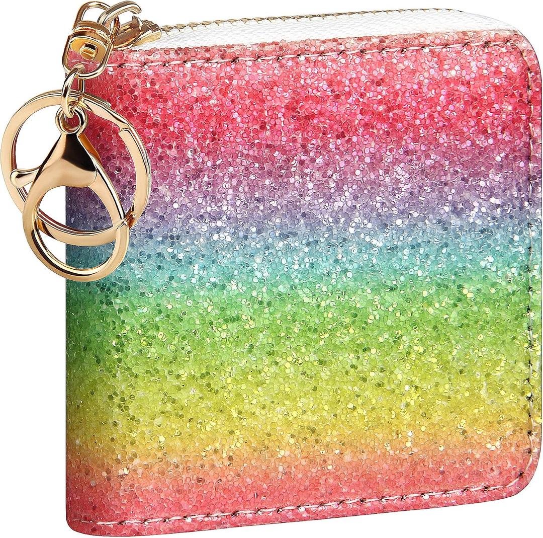 GEEAD Small Glitter Wallet for Women Girls Mini Coin Purse Pouches with Key Ring