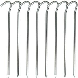 AAGUT Tent Stakes Heavy Duty Metal 9 Inch, 8 Pack Rust-Resistant Galvanized Steel Camping Stake Garden Edging Fence Hooks Yard Tent Pegs for Inflatable, Tarp, Outdoor Christmas Decorations