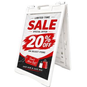 A Frame Sign, 24 “W x 36” H Double-Sided Display Outdoor waterproof Sandwich Board with Sand Filled Holes (White)