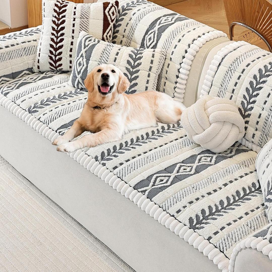 Couch Cover for Dogs, Washable Non-Slip Boho Geometric Pet Sofa Protector, Soft Sofa Slipcovers Cushion Protector for Dogs and Cats. (Light Gray, 27.6" x 59.06" x 1.5")