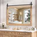 Hasipu Farmhouse Bathroom Mirror, 48"x32" Rustic Wood Framed Wall Mounted Mirror, Brown Vintage Vanity Mirror Barn Door Style Decrative Mirrors
