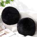 2 Pack Plush Round Ball Throw Pillow 10 Inch Nordic Soft Boucle Pillows Spherical Fuzzy Pillows Circle for Couch Sofa Bed Bedroom Living Room Office School Chair Decorations(Black)