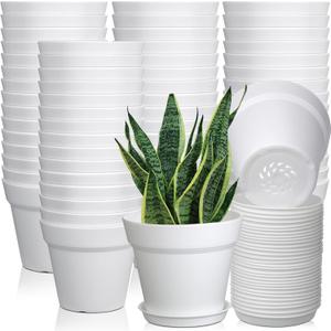 54 Pack 4 Inch Plant Pots Bulk Small Planter with Drainage Hole and Saucer Small Plastic Pots for Flowers Succulent Cactus and All House Indoor(White)