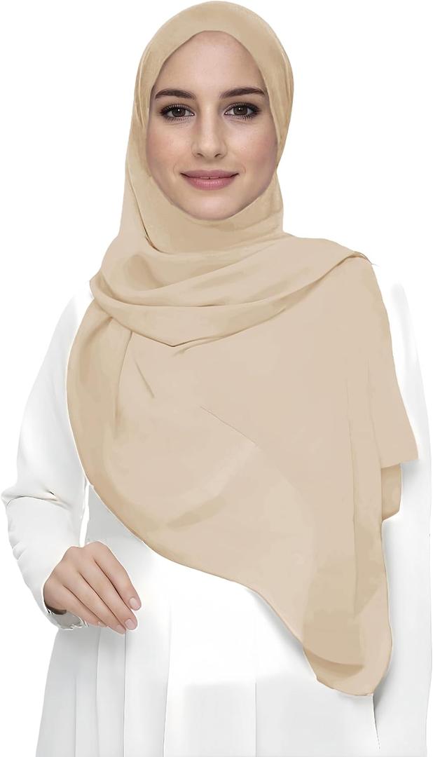 Premium Chiffon Hijab Head Scarf Shawl Wrap for Muslim Women Lightweight (Beige)