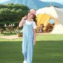 Girls Jumpsuit Loose Summer Kids Casual Spaghetti Strap Long Pants Romper with Pockets 5-12 Y (Blue)