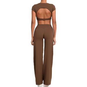 watersouprty 2 Piece Workout Sets for Women Cropped Tops Straight Leg Pants Pilates Outfits M