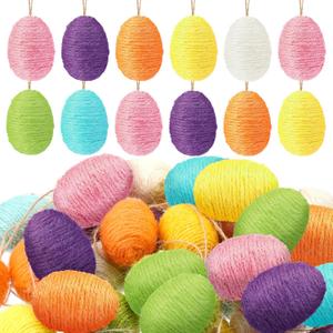 Leitee 36 Pcs Easter Ornaments for Tree Rustic Rope Decorative Eggs Hanging Colorful Twine Eggs for Spring Easter Bowl Basket Fillers Party Centerpieces DIY Wreath Table Setting