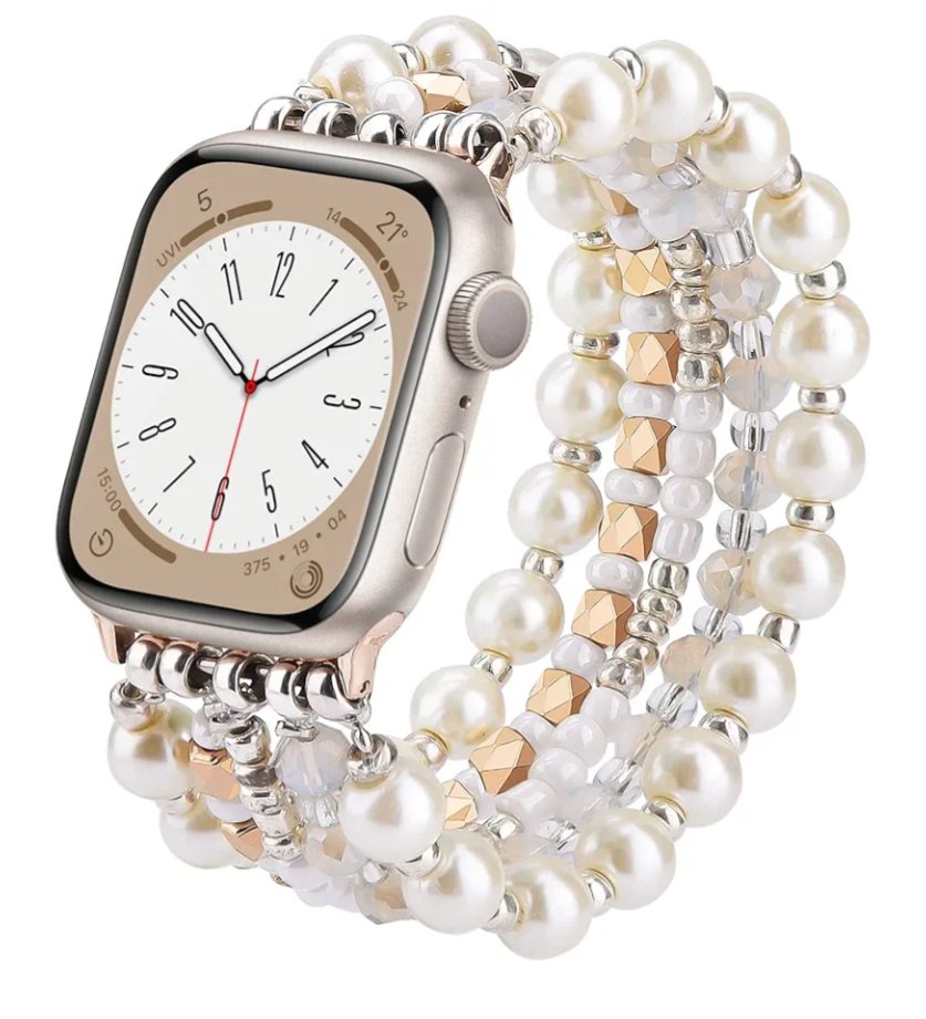 VISOOM Beaded Bracelet Compatible for Apple Watch Band 40mm/38mm/41mm Series 9 8 7 SE Series 6/5/4 Women Fashion Cute Handmade Pearl Stretchy Watch Strap for iWatch Bands Series 3/2/1 Replacement