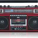 QFX J-220BT Red Boombox MP3 Conversion from Radio to Cassette with 4-Band (AM, FM, SW1, SW2) Radio with Bluetooth, Dual 3 Speakers, Built-in Microphone, Recorder, and a 3-Band Equalizer