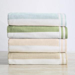 Great Bay Home 100% Cotton Velour 4 Pack Oversized Beach Towels - Cabana Stripe Pool Towels - Quick Dry, Large Swim Towels for Adults and Kids (4 Pack 35" x 70", Multi Color) (4 Pack- 35" x 70", Multi - Linen, Light Blue, Eucalyptus Green, Dusty Rose)