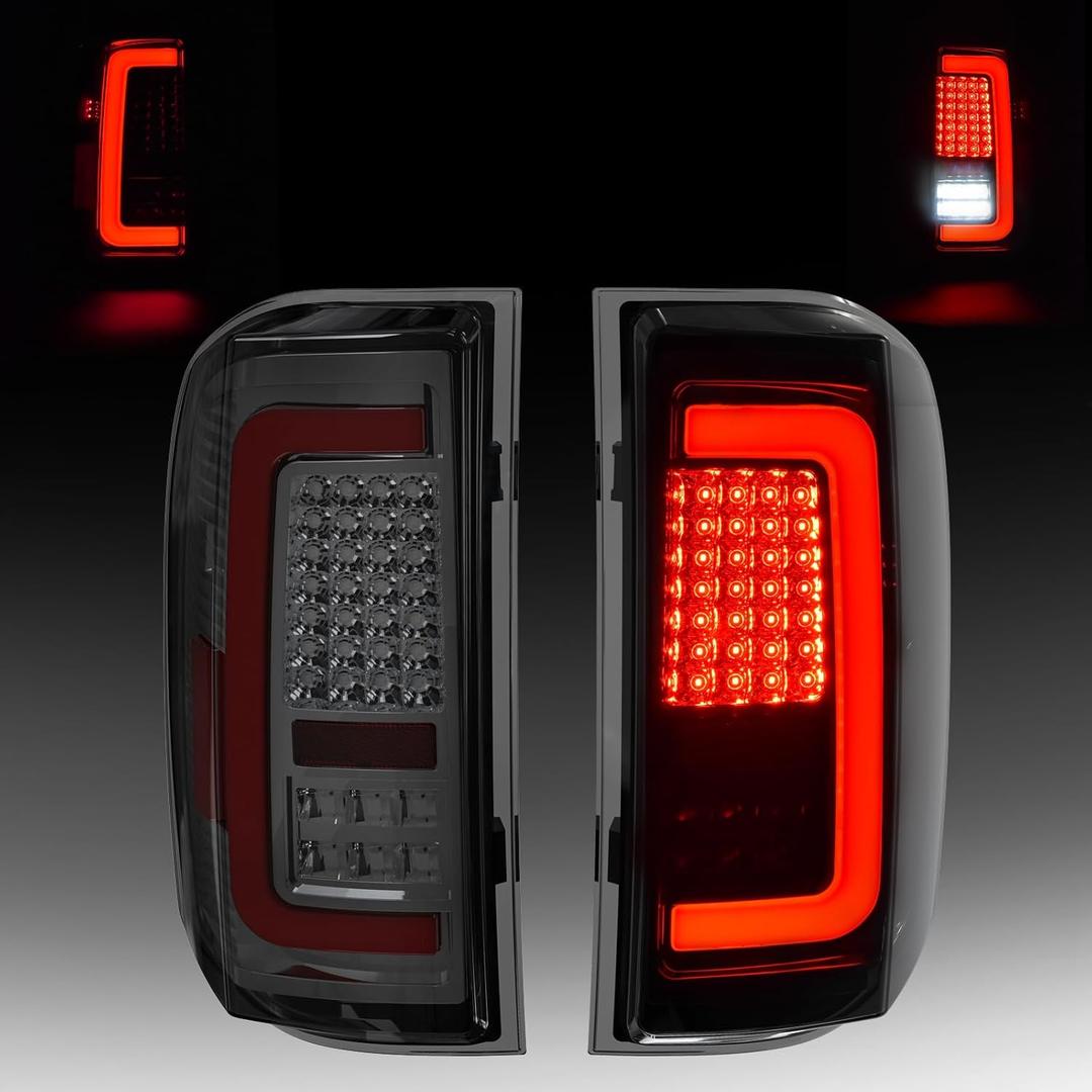 Full LED Tail Light for 2007-2013 Chevy Silverado 1500 2500HD 3500HD,Unique C Shaped Design Rear Light,Turn Signal,Smoked Lens Tail Lights,Brake,Reverse Light