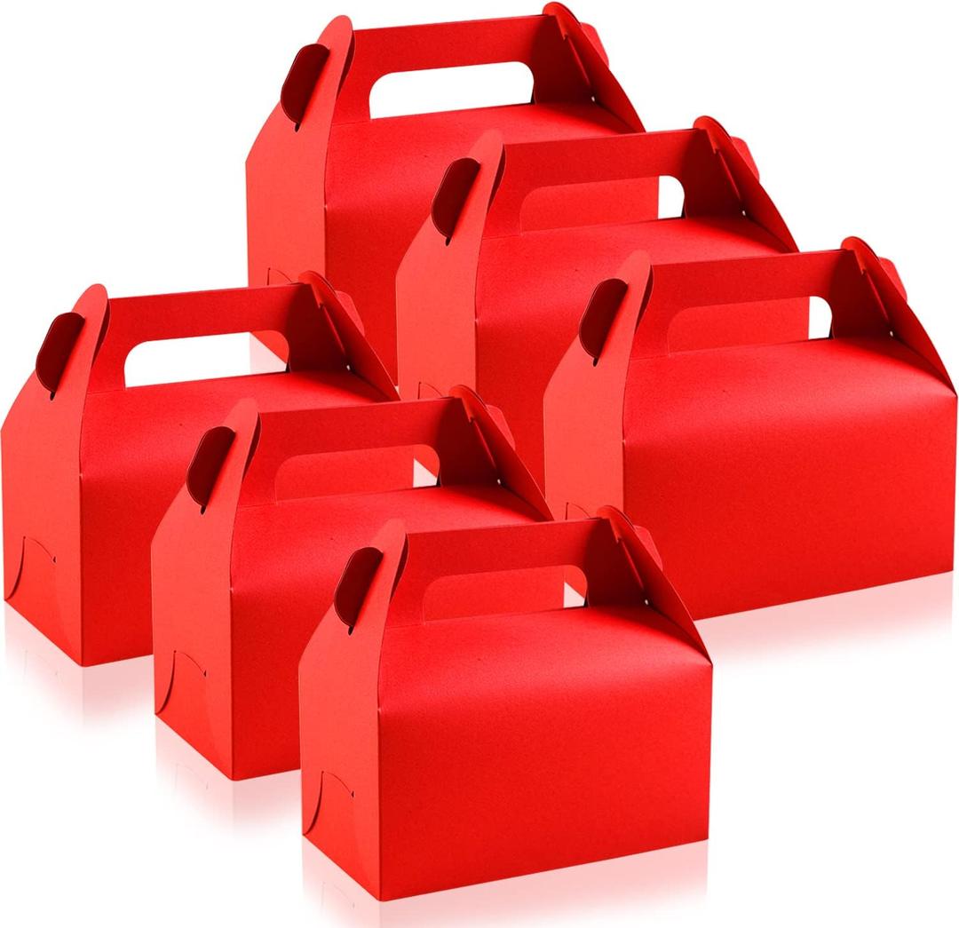 30 Pcs Gable Treat Boxes, Small Goodie Red Party Favor Cardboard Kraft Paper Gift Box for Dessert, Candy, Cookie - Birthday, Baby Shower, Mother's Day Favors, 4.5 x 3.1 x 5.1" (Red)