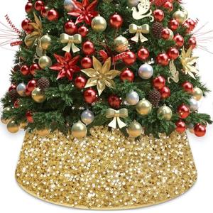 FUHSY Gold Christmas Tree Collar 28.8 Inch Luxury Sparkling Christmas Tree Skirts for Artificial Trees Xmas Tree Base Cover Large Velvet Tree Stand Collars for Holiday Merry Christmas Decoration