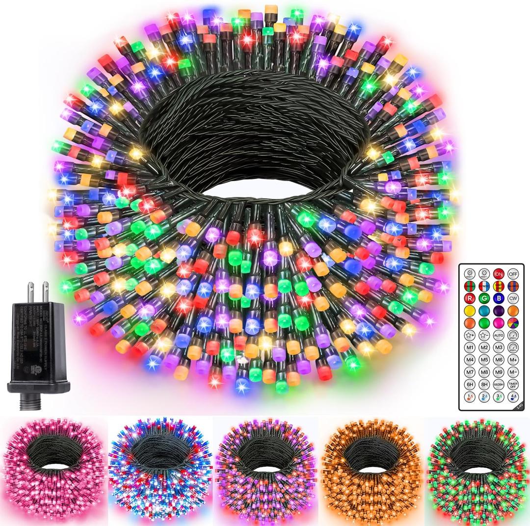 Ollny RGB Color Changing String Lights 400 LEDs 131 FT, 130 Modes Color Changing Christmas String Lights with Remote, Timer & Waterproof, Outdoor Xmas Lights for Thanksgiving Day House Holiday Decor (Green Wire)