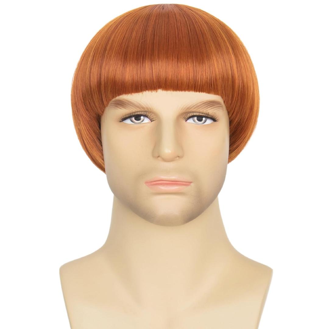 Miss U Hair Short Straight Ginger Bowl Cut Wig with Bangs for Men 60s style Cosplay Wig for Halloween Party