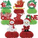 LANKBACK 8Pcs Christmas 1st Birthday Honeycomb Centerpieces for Oh What Fun It Is to Be One Christmas 1st Birthday Party Decorations Green Red Sliver