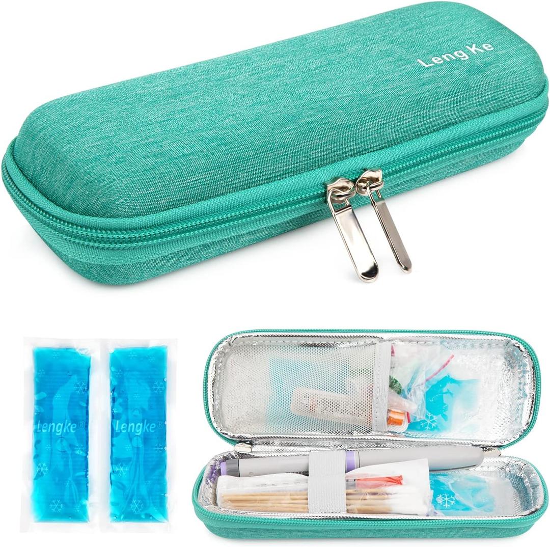 YOUSHARES Insulin Cooler Travel Case, Small EVA Diabetic Insulated Organizer Portable Cooling Bag for Medication Cooling Insulation, Epi Pen Carrying Bag with 2 Ice Pack (Green)