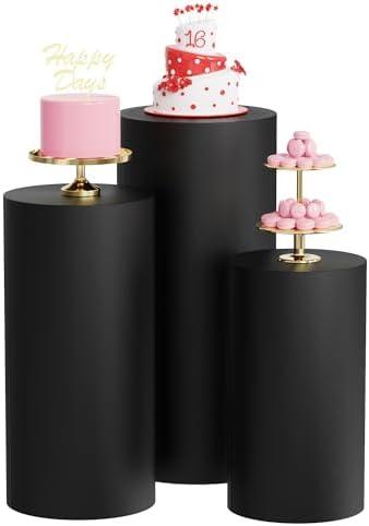 Wokceer Cylinder Pedestal Stand Covers for Party 3Pcs Spandex Black Cylinder Stand for Party Covers Plinth Pedestal Stand Cover Pillar for Birthday Party Wedding Decor