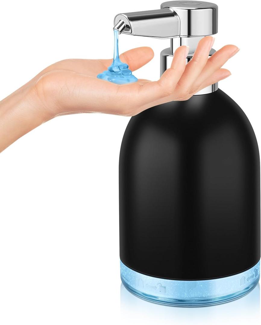 Automatic Soap Dispenser Liquid Touchless: 11oz Plastic - 5 Level Adjustable Black Rechargeable Electric Auto Smart Soap Dispenser - Bathroom Kitchen Hand Dish Lotion