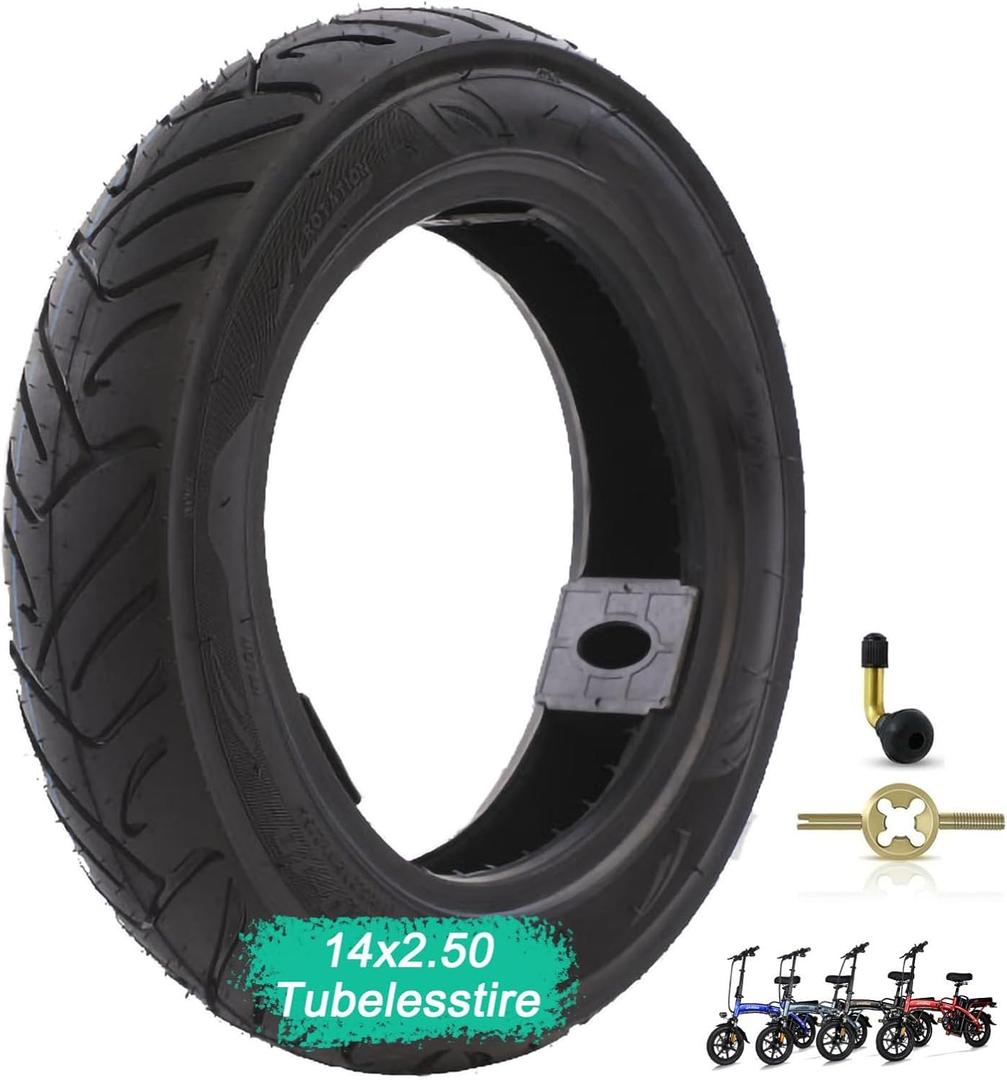 14" Bike Tires Foldable 14x2.50(64-254) Explosion-Proof Solid Electric Bicycle Tire Tubeless Puncture Resistant Ebike Tire Suitable for E Bikes for Men, Kids