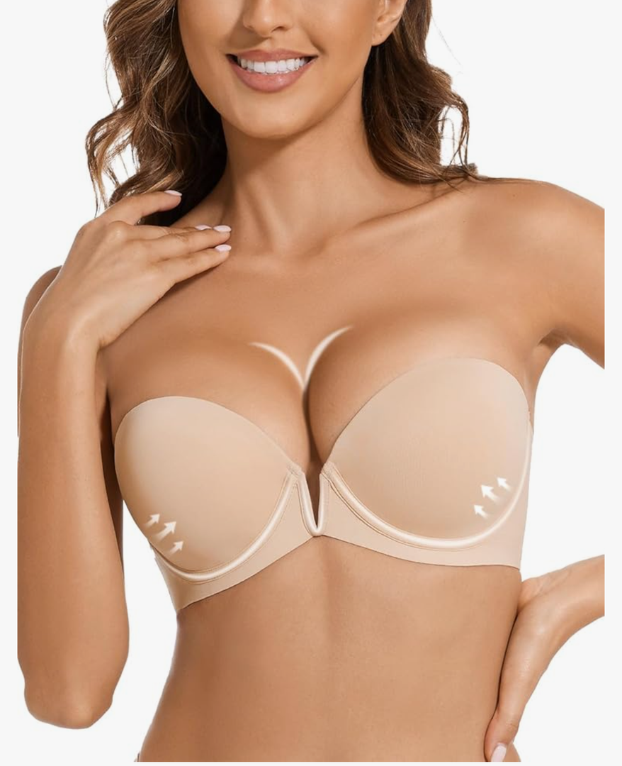 Strapless Bra Push Up Non Slip Deep V Plunge Underwire Bras for Women Super Padded Add 2 Cups,  Size 38C