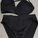 OQQ 2 Piece Bikini Set V Neck Popular Swimsuit High Waisted 2026 Summer Beach Swim Bathing Suits Black, Medium