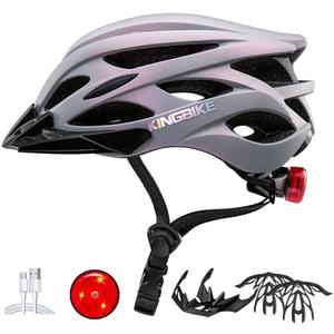 KINGBIKE Bike Helmet for Adult Men Women Youth Road Commute Mountain Cycling Helmets with USB Rechargeable Light Replaceable Padding and Visors Lightweight 20.4-23.6in
