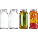 GLING [4 Count 64 oz. Wide-Mouth Glass Mason Jars with Metal Airtight Lids and Bands 2 Quart Large For Preserving, & Meal Prep