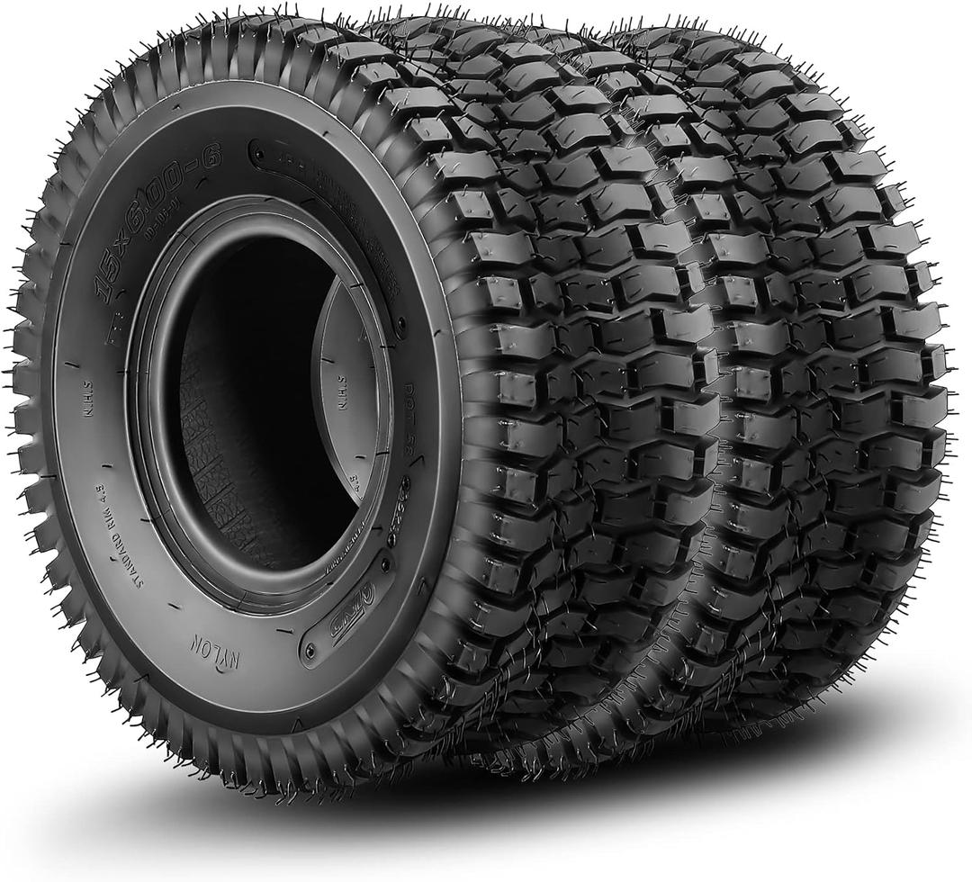 2 Pack 15x6.00-6 Lawn Mower Tire,15x6x6 Tractor Turf Tire,565lbs Capacity,4 ply Tubeless