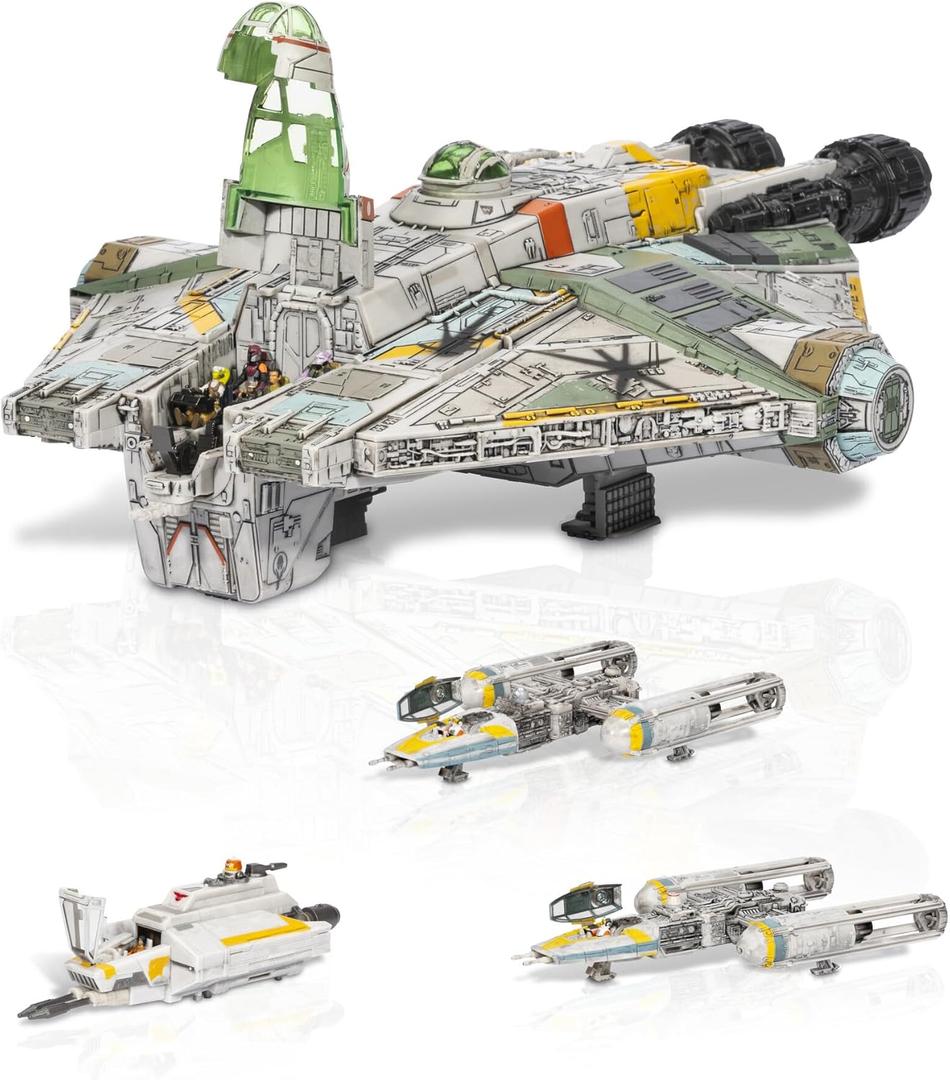 Star Wars Micro Galaxy Squadron Ghost (Secret Mission) - 15-Inch Vehicle with Three Additional Vehicles Plus Ten Micro Figures Accessories