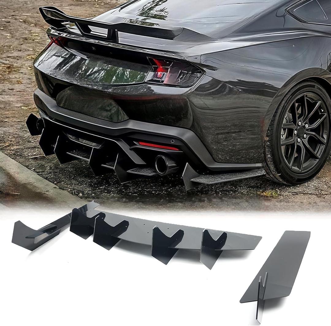 Rear Bumper Diffuser for Ford Mustang 2015-2023 V2 Style Glossy Black ABS Rear Spoiler Lip Only Fit with Dual Exhaust VersionDrilling is Required (for Dual Exhaust Version)