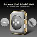 [2-Pack] Julk 38mm Gold Cover with Screen Protector for Apple Watch Series 3/2, 9H Tempered Glass with Slim Hard Protective Case for iWatch [1 Gold + 1 Transparent]